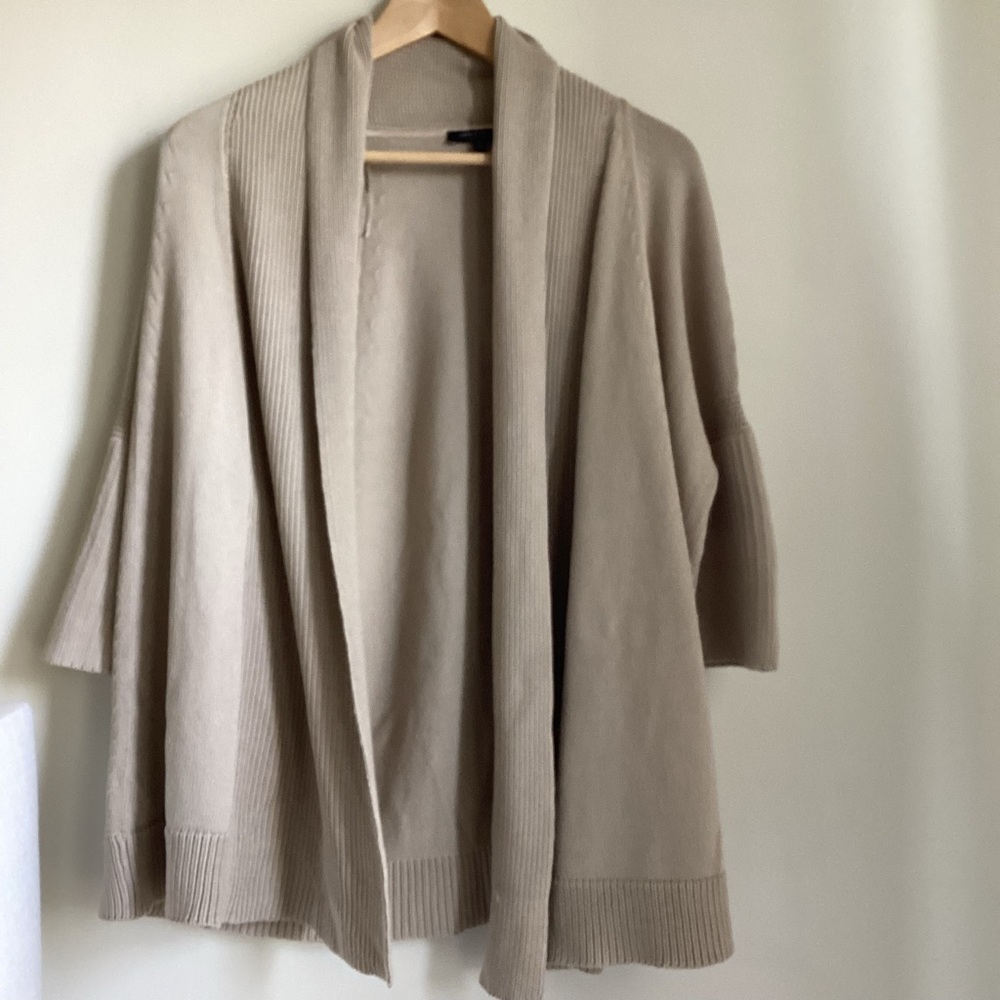 Lafayette 148 Cardigan Sweater Womens Small Tan Open Front Knit Chunky Classic - Picture 14 of 14